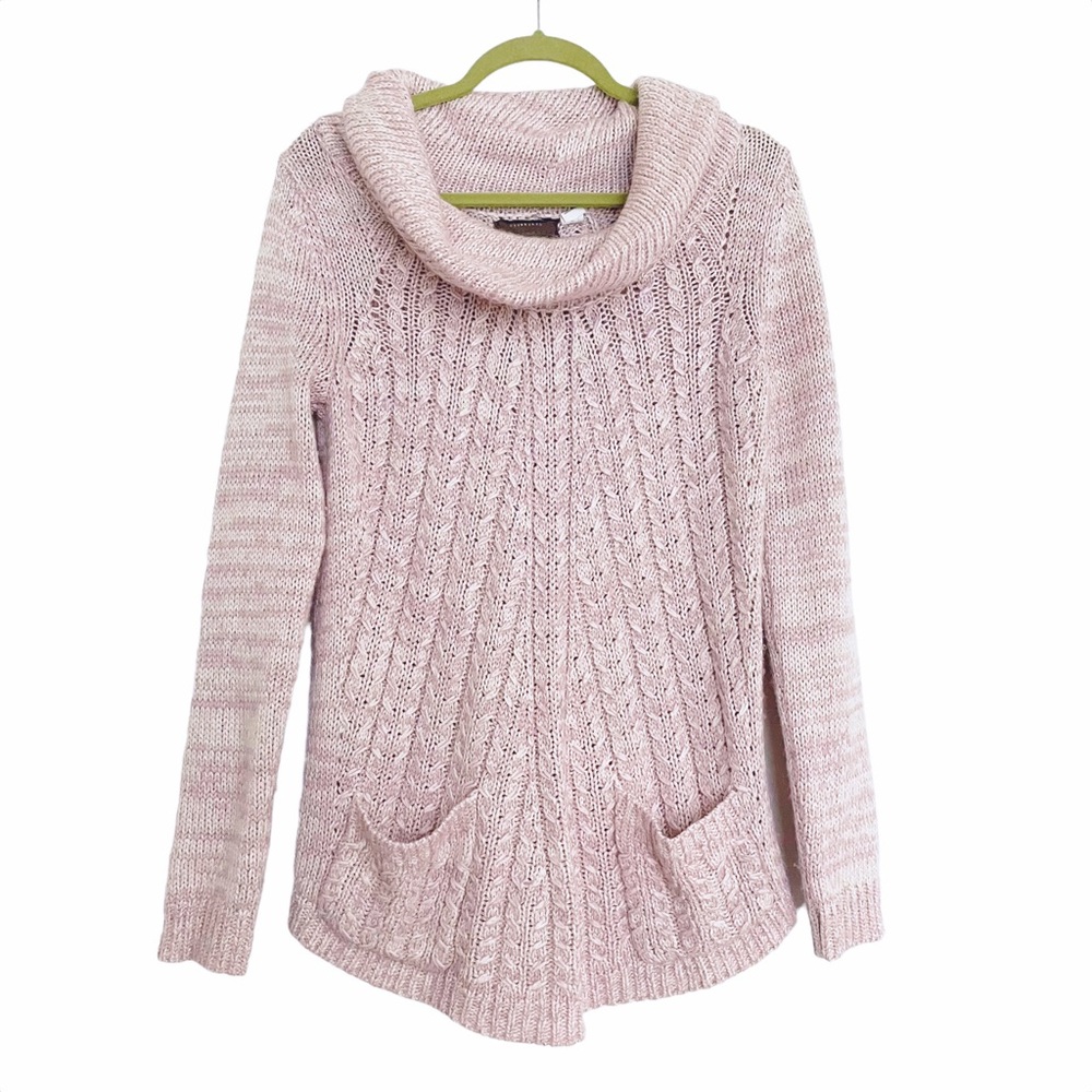 Anthropologie Pink Cable Knit Cowl Neck Sweater